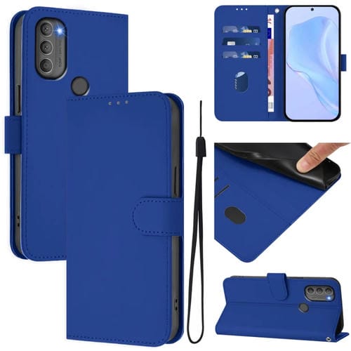 Funda de Piel Sintética con Cordón para Motorola Moto G71 5G (Azul Oscuro)