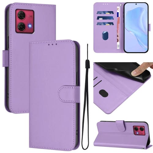 Funda Piel Sintética con Cordón para Motorola Moto G84 5G (Morado Lavanda)