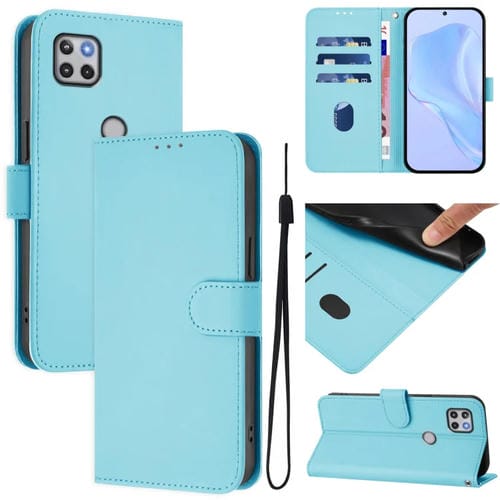 Funda de Piel Sintética con Cordón para Motorola One 5G Ace (Azul Cielo)