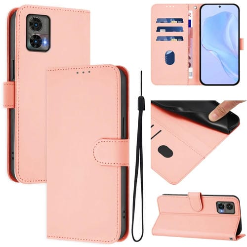 Funda de Piel Sintética con Cordón para Motorola Edge 30 Neo Skin Feel (Rosa)