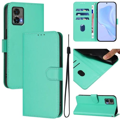 Funda de Piel Sintética con Cordón para Motorola Edge 30 Neo Skin Feel (Verde)