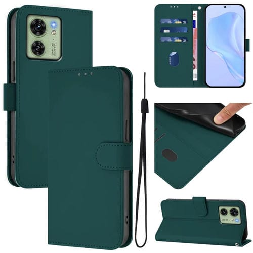 Funda de Cuero con Cordón para Motorola Edge 40 5G con Tacto de Piel (Verde Oscuro)