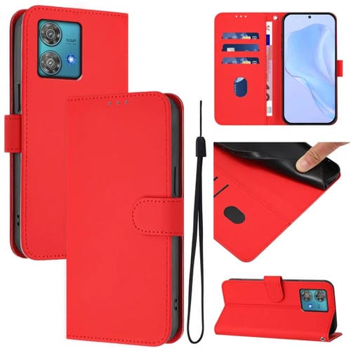 Funda de Piel Sintética con Cordón para Motorola Edge 40 Neo 5G (Rojo)