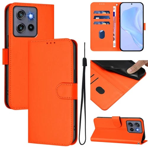 Funda de Piel con Cordón para Motorola Edge 50 Neo Skin Feel (Naranja)
