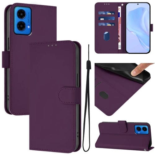 Funda de Piel Sintética con Cordón para Motorola Moto G45 5G y G34 5G (Violeta)
