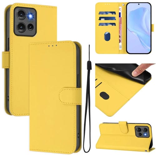 Funda de Piel con Cordón para Motorola Edge 50 5G con Tacto de Piel (Amarillo Limón)