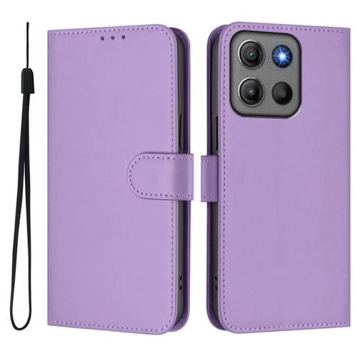 Funda de cuero con textura de piel y cordón para Motorola Moto G15 Power (morado lavanda)