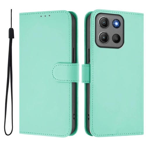 Funda de cuero con textura de piel y cordón para Motorola Moto G15 Power (verde menta)