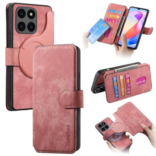 Funda de Cuero Caseneo para Honor X6A con Magsafe y Rfid Antirrobo (Rosa)