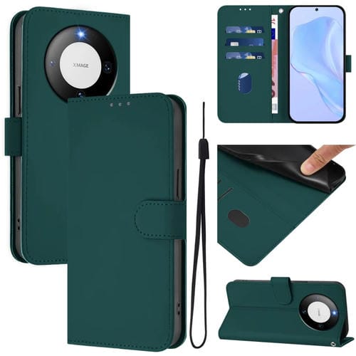 Funda de Piel Sintética con Cordón para Huawei Mate 60 Pro/60 Pro+ (Verde Oscuro)