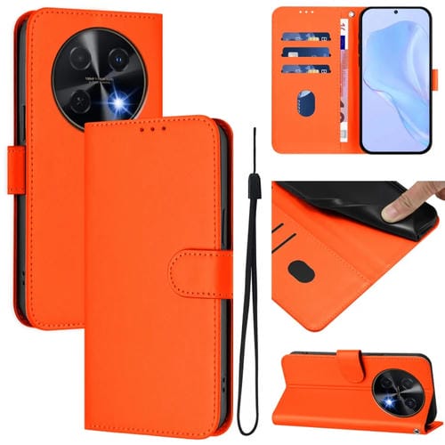 Funda de Piel con Cordón para Huawei Nova 12I 4G con Acabado Liso (Naranja)