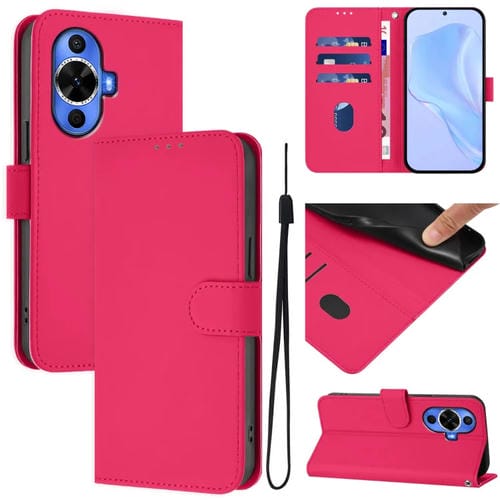 Funda de Piel con Cordón para Huawei Nova 12S 4G con Tacto de Piel (Rosa Rojo)