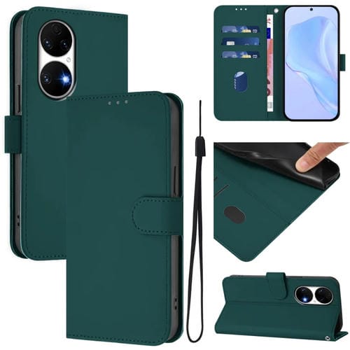 Funda Piel Sintética con Cordón para Huawei P50 Skin Feel (Verde Oscuro)
