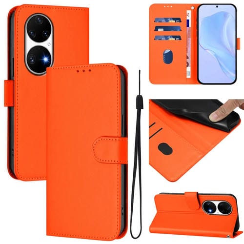 Funda de Piel Sintética con Cordón para Huawei P50 Pro (Naranja)