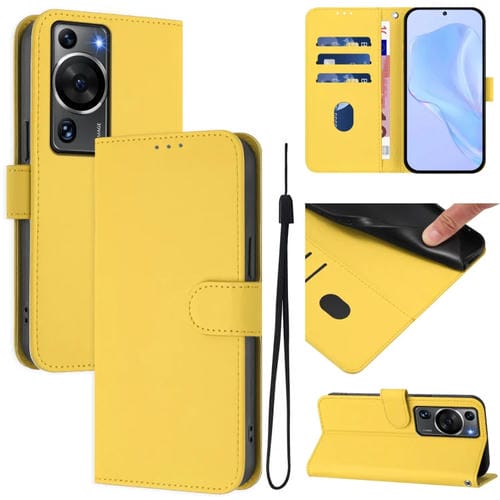 Funda de Piel Sintética con Cordón para Huawei P60/P60 Pro (Amarillo Limón)