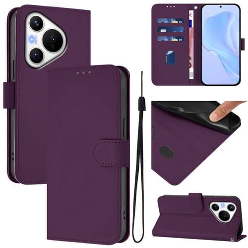 Funda de Piel con Cordón para Teléfono Huawei Pura 70 Skin Feel (Violeta)