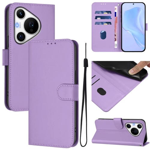 Funda de Cuero con Cordón para Huawei Pura 70 Pro / 70 Pro+ con Tacto de Piel (Morado Lavanda)