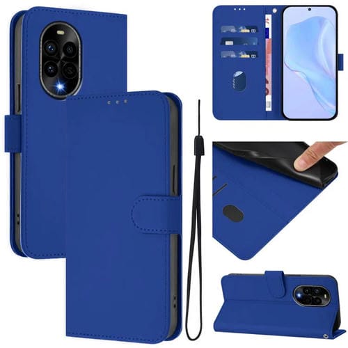 Funda de Piel para Huawei Nova 13 Pro con Textura Lisa y Cordón (Azul Oscuro)