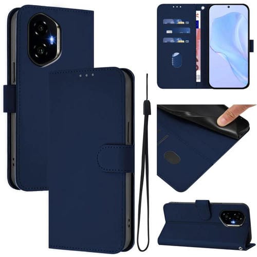 Funda de Cuero con Textura de Piel y Cordón para Honor 300 (Azul Marino)