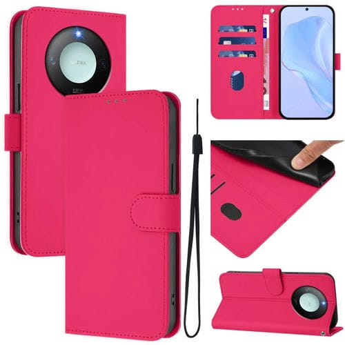 Funda de Cuero con Textura Global para Honor X9C con Cordón y Diseño de Piel Lisa (Rosa y Rojo)
