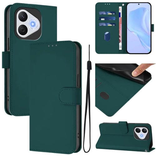 Funda de Cuero con Textura de Piel y Cordón para Honor 400 Lite (Verde Oscuro)
