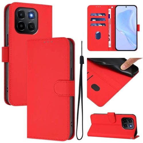 Funda de cuero con textura de piel y cordón para Honor X6C 4G (rojo)