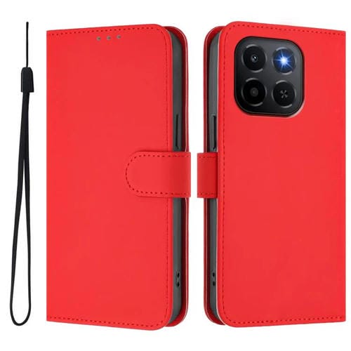 Funda de cuero con textura de piel y cordón para Honor X6C 4G (rojo)
