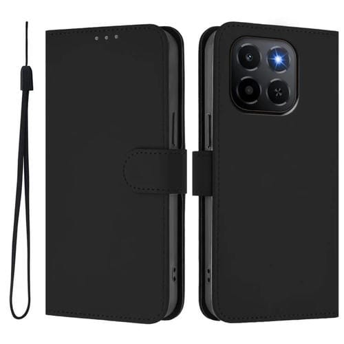 Funda de cuero con textura de piel y cordón para Honor X6C 4G (negro)