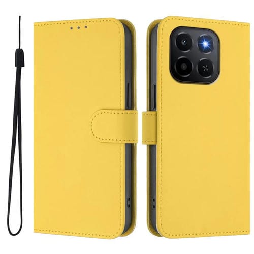 Funda de cuero con textura de piel y cordón para Honor X6C 4G (amarillo limón)