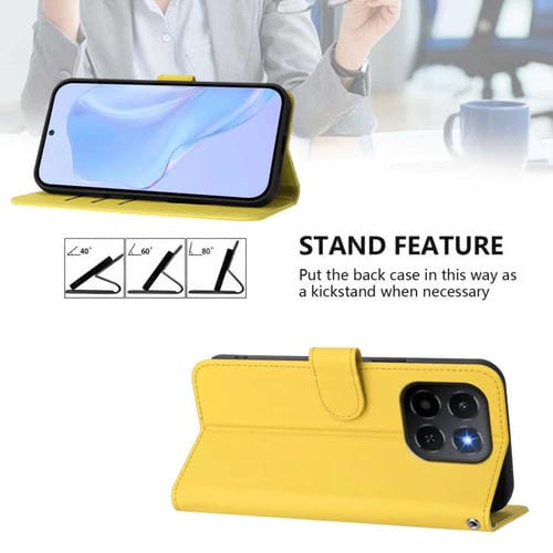 Funda de cuero con textura de piel y cordón para Honor X6C 4G (amarillo limón)