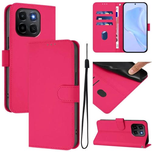 Funda de cuero con textura de piel y cordón para Honor X6C 4G (rosa y rojo)
