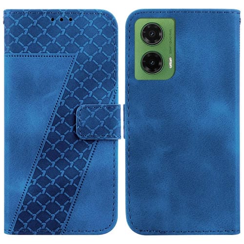 Funda de Cuero con Relieve en Forma de Siete para Motorola Moto G35 (Azul)