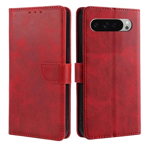Funda de Cuero con Tapa y Hebilla para Google Pixel 9 Pro XL (Rojo)