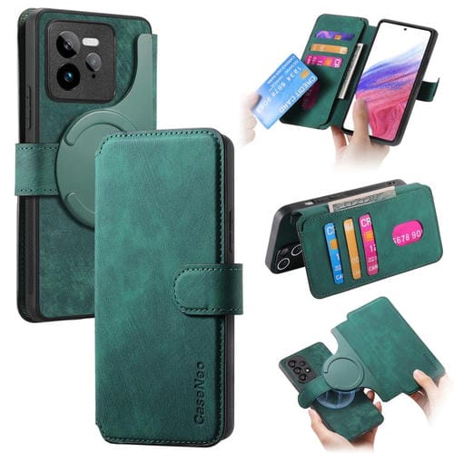 Funda Neo Magsafe Rfid Antirrobo de Cuero Retro para Realme Gt7 Pro (Verde)
