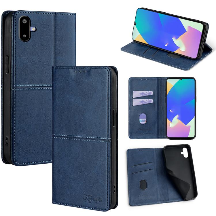 Funda de cuero magnético con textura de vaca para Samsung Galaxy F06 5G (azul)