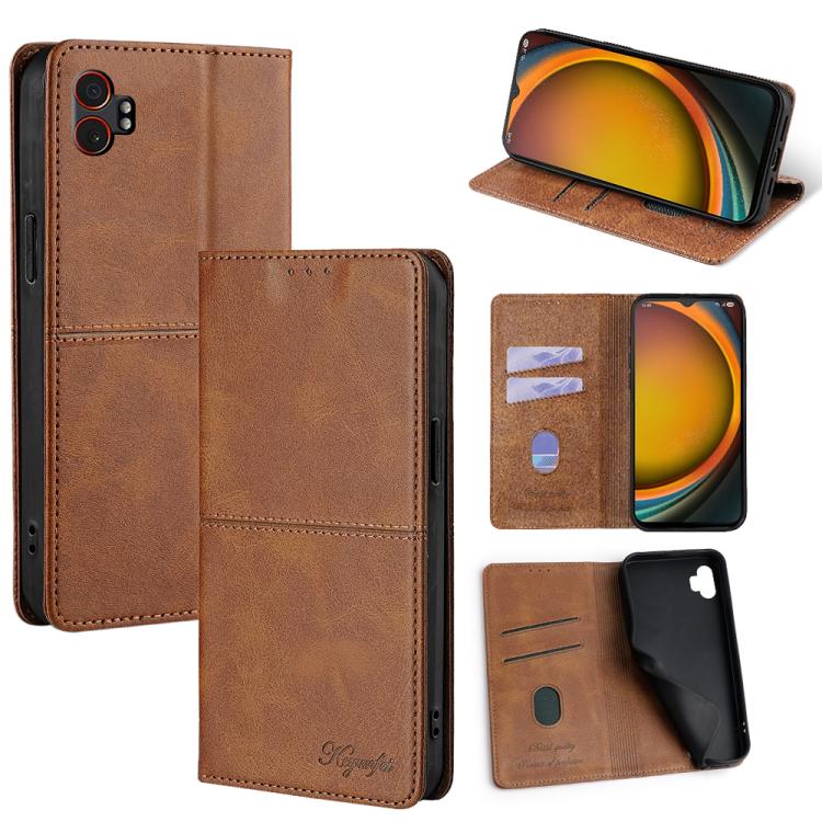 Funda magnética de cuero con textura de vaca para Samsung Galaxy Xcover 7 Pro 5G (marrón claro)