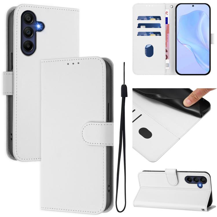 Funda de piel con textura de color liso y cordón para Samsung Galaxy A17 5G (blanco)