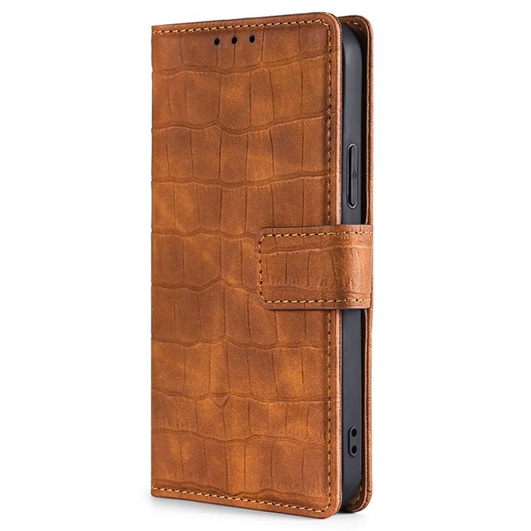 Funda de piel con cierre magnético y diseño de cocodrilo para Samsung Galaxy F06 5G (marrón)
