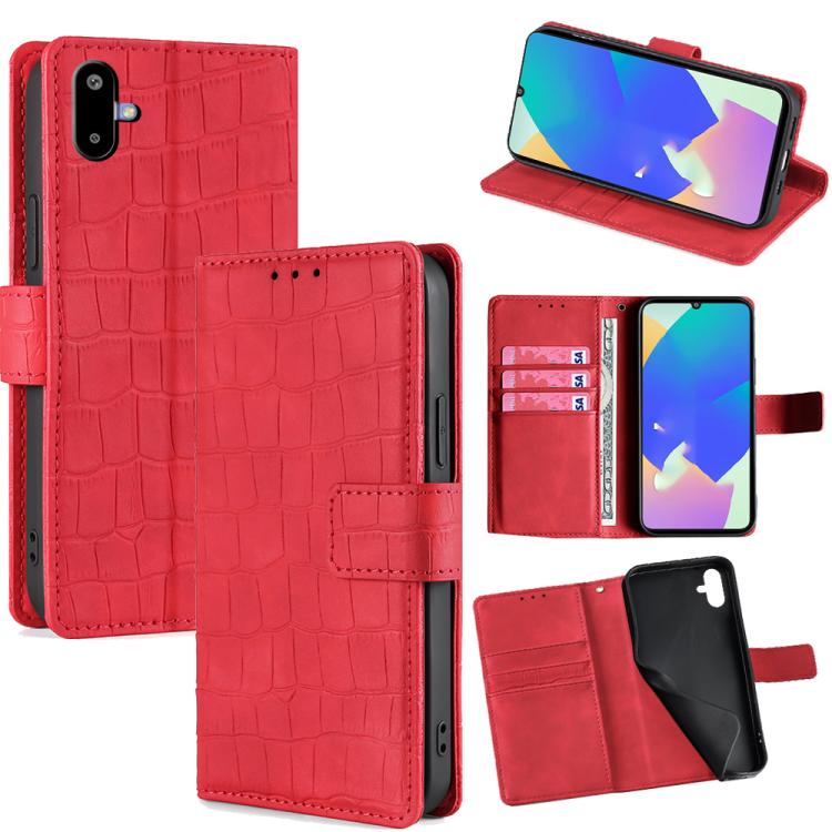 Funda de piel con cierre magnético y diseño de cocodrilo para Samsung Galaxy F06 5G (roja)