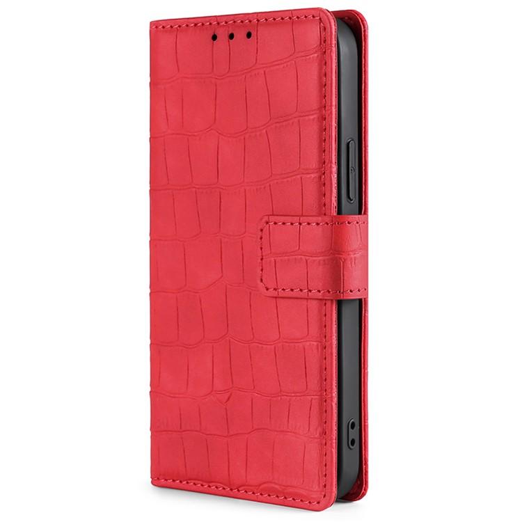 Funda de piel con cierre magnético y diseño de cocodrilo para Samsung Galaxy F06 5G (roja)