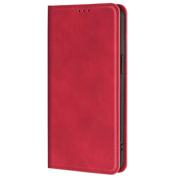 Funda de cuero magnética con textura de piel para Samsung Galaxy F06 5G (roja)