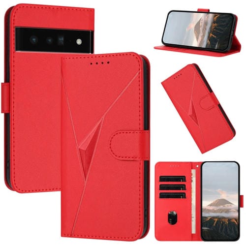 Funda de Cuero con Cierre de Hebilla y Diseño Triangular para Google Pixel 6 Pro (Rojo)