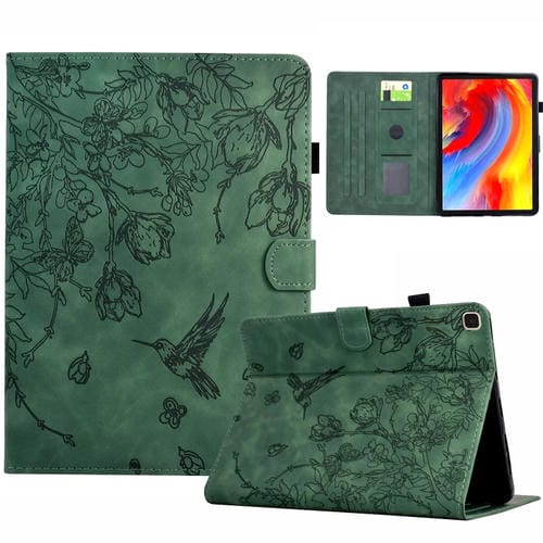 Funda de Piel para Tablet Samsung Galaxy Tab A7 Lite T220 Estampado Flores y Pájaros (Verde)
