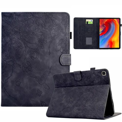 Funda de Piel para Tablet Samsung Galaxy Tab A 10.1 T510 con Estampado de Flores y Pájaros (Negra)