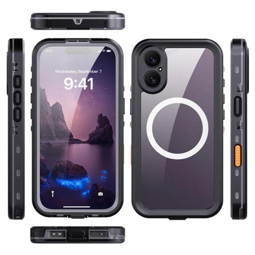 Funda RedPepper Transparent Dot IP68 para iPhone 17, resistente al agua y con triple protección MagSafe (negro y gris oscuro)