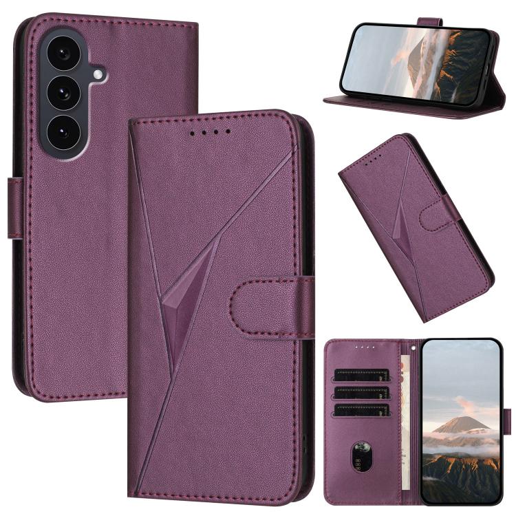 Funda de cuero con hebilla y diseño triangular para Samsung Galaxy S25 FE 5G (morado oscuro)
