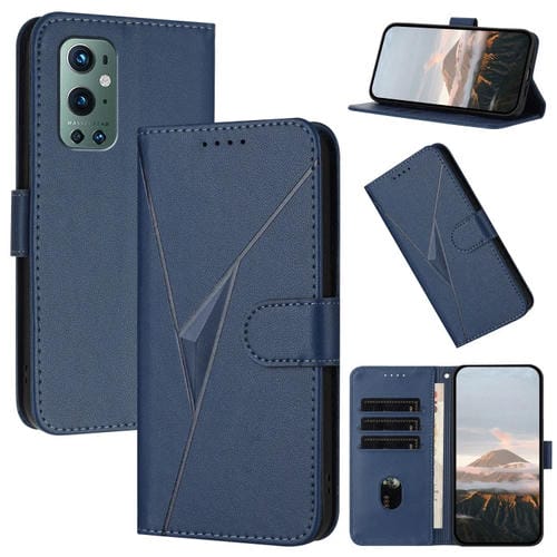 Funda de Cuero para OnePlus 9 Pro con Cierre de Hebilla y Diseño Triangular (Azul Real)