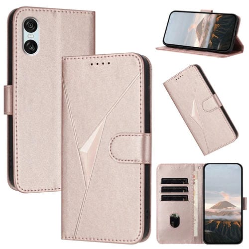 Estuche de Cuero con Hebilla y Diseño Triangular para Sony Xperia 10 Vi (Oro Rosa)