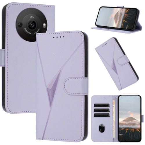 Funda de Cuero para Sharp Aquos R8 Pro Sh-51D con Cierre de Hebilla y Diseño Triangular (Morado Claro)