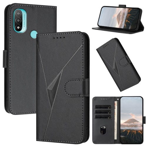 Funda de Cuero con Cierre de Hebilla y Diseño Triangular para Motorola Moto E20 (Negro)